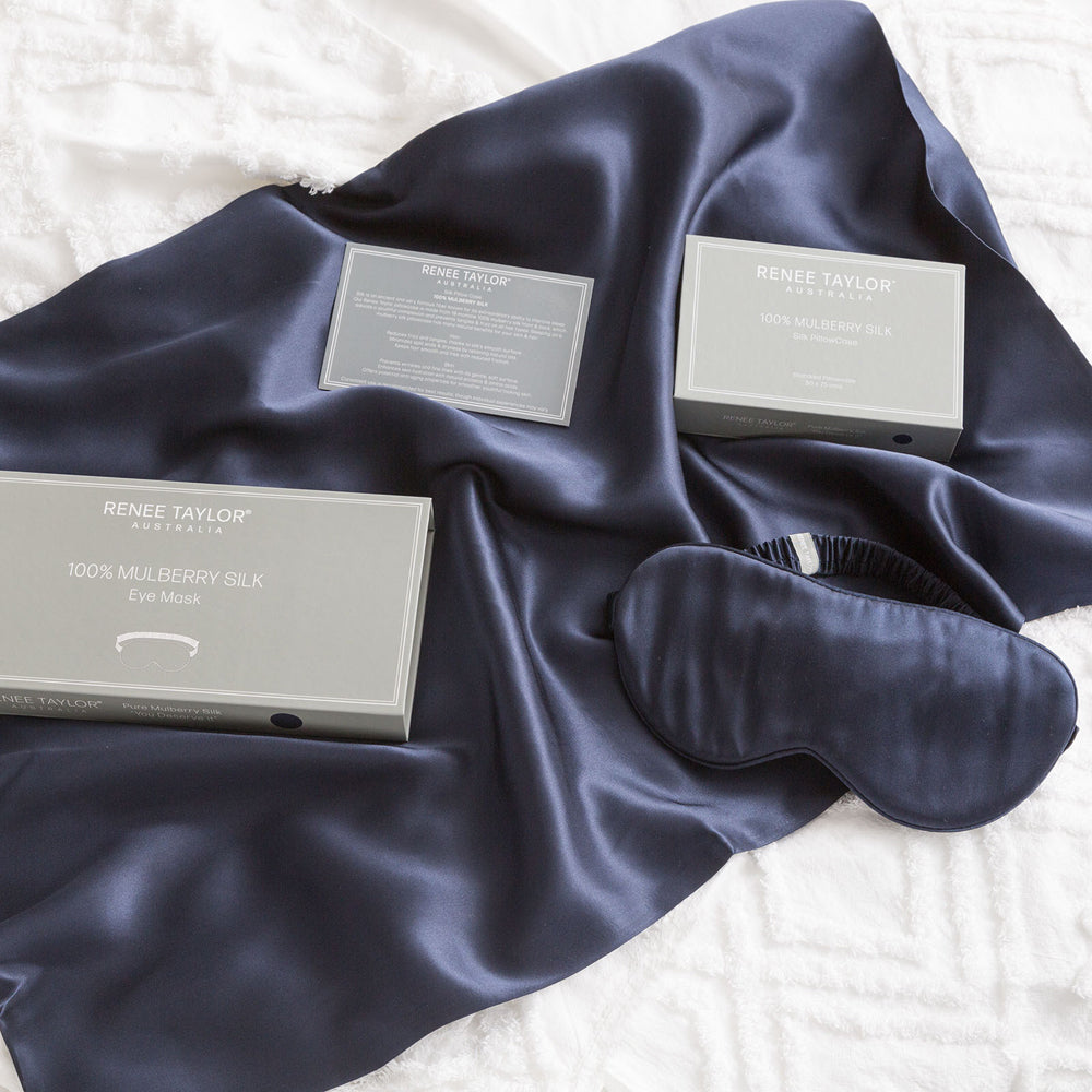 Renee Taylor Mulberry Silk Eye Mask Sleeping Shade - Navy