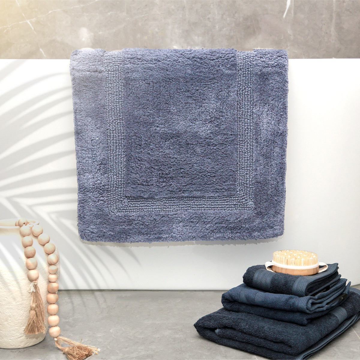 Renee Taylor Soho 80cm Cotton Bath Mat Reversible Blue