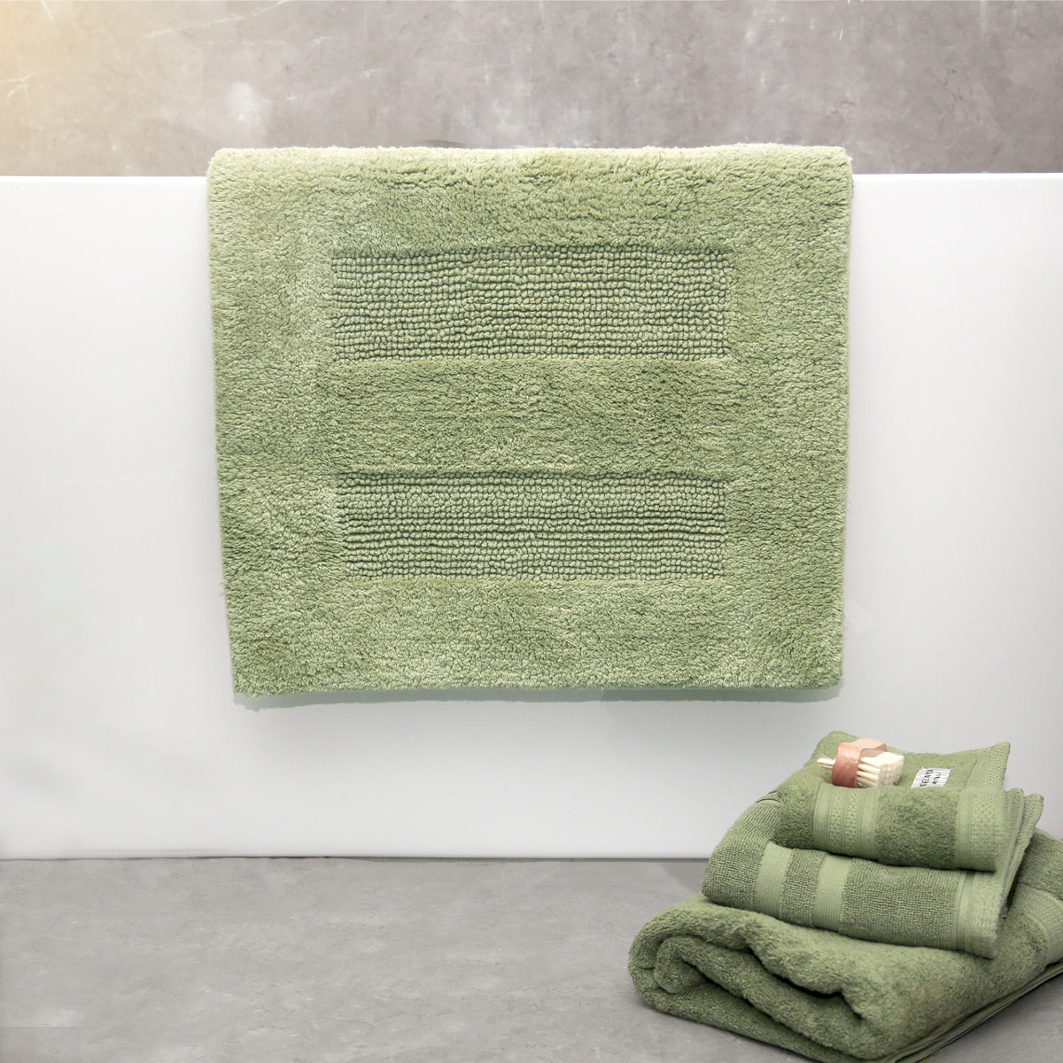 Renee Taylor Retreat 80cm Cotton Bath Mat Reversible Khaki