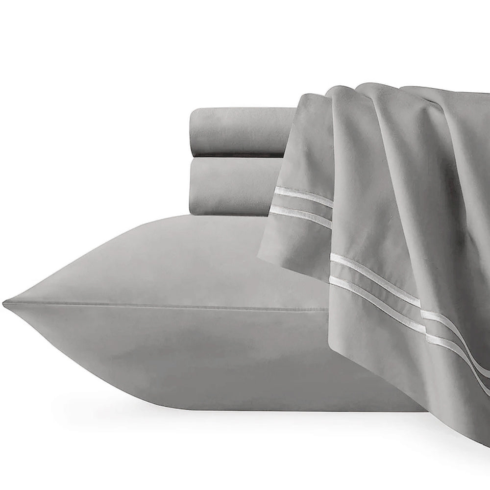Renee Taylor Strada Embroidered Egyptian Cotton Euro Pillowcase Silver/WHT