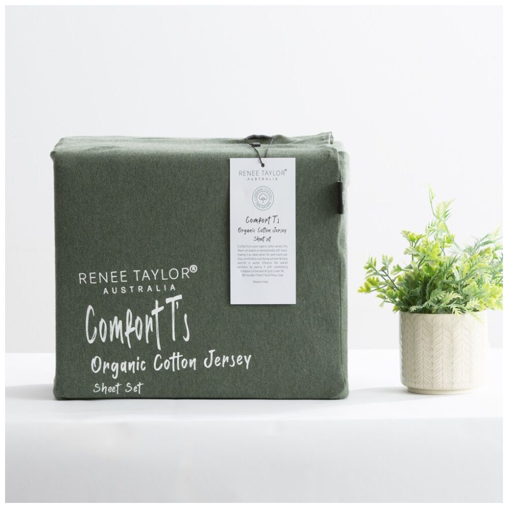 Renee Taylor Comfort T’s Organic Cotton Jersey Sheet Set Olive