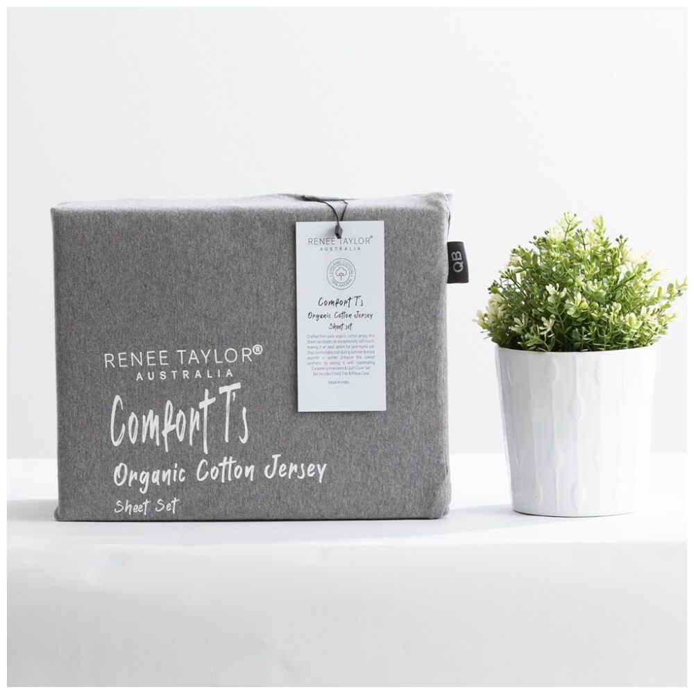 Renee Taylor Comfort T’s Organic Cotton Jersey Sheet Set Charcoal