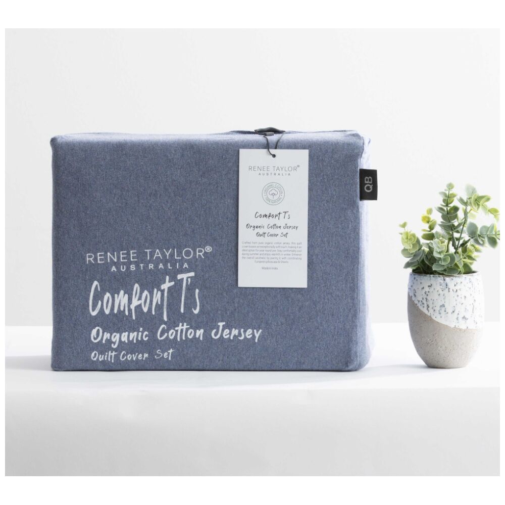 Renee Taylor Comfort T’s Organic Cotton Jersey Quilt Cover Set Ink