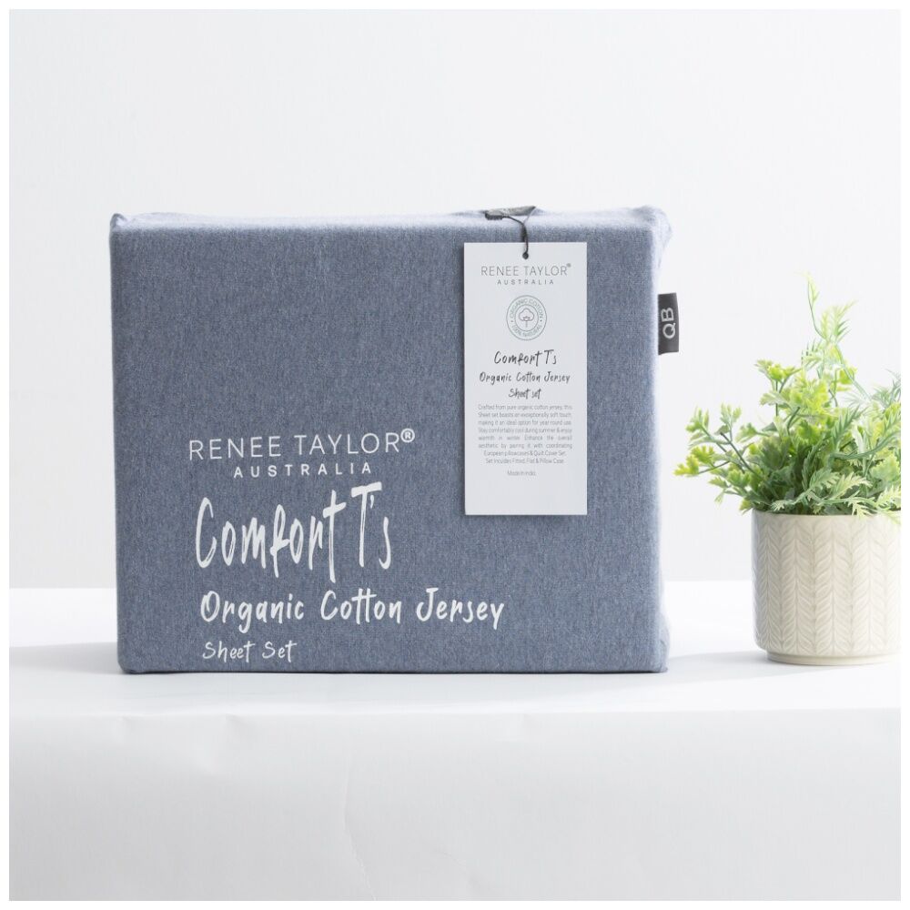 2x 2pc Renee Taylor Comfort T’s Organic Cotton Jersey Standard Pillowcase Ink