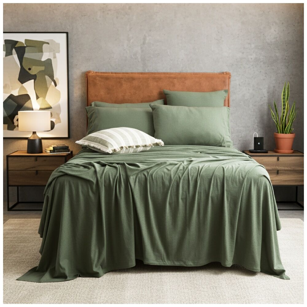 4x 2pc Renee Taylor Comfort T’s Organic Cotton Jersey Standard Pillowcase Olive