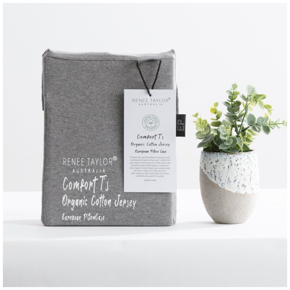 2PK Renee Taylor Comfort T’s Organic Cotton Jersey European Pillowcase Charcoal