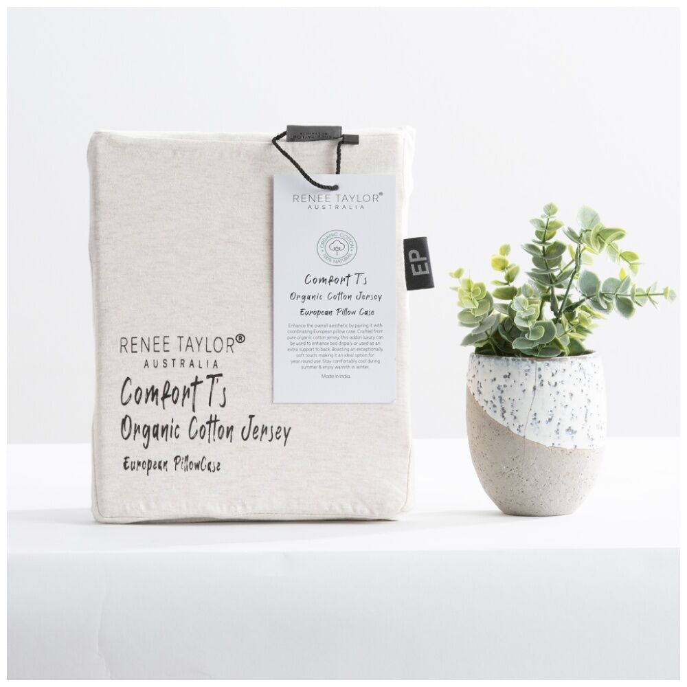 2PK Renee Taylor Comfort T’s Organic Cotton Jersey European Pillowcase Oatmeal