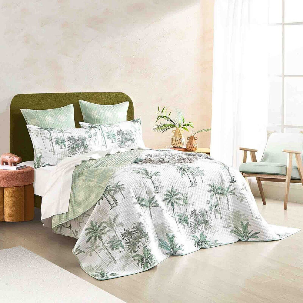 Renee Taylor Marbella Quilted Reversible Coverlet Set White/Green