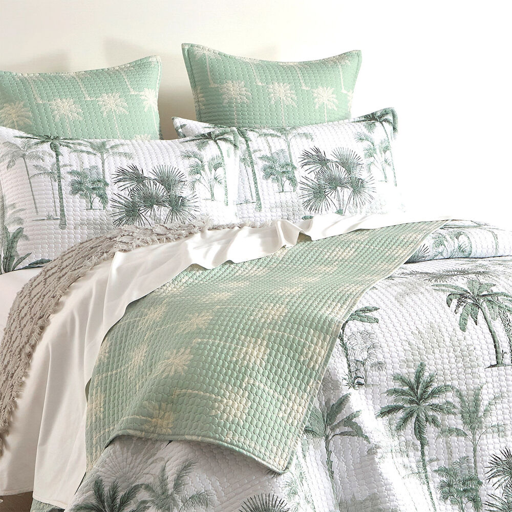 Renee Taylor Marbella Quilted Reversible Coverlet Set White/Green
