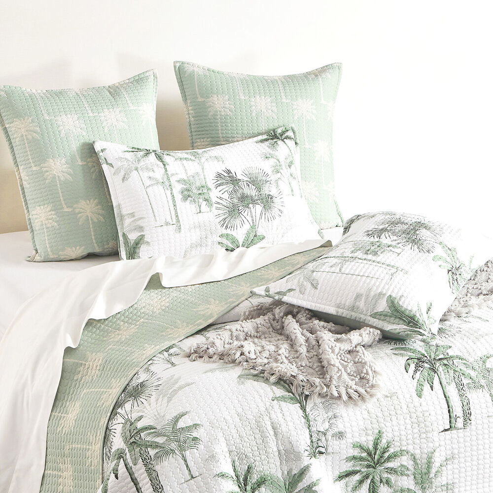 Renee Taylor Marbella Quilted Reversible Coverlet Set White/Green