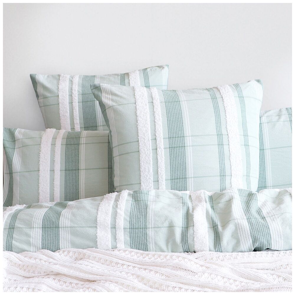 Renee Taylor Syracuse Stripe European Pillowcase Sage Green & White
