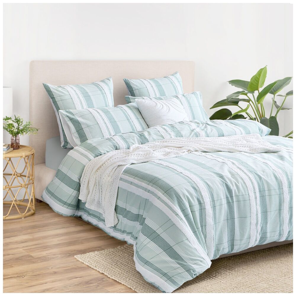 Renee Taylor Syracuse Stripe European Pillowcase Sage Green & White