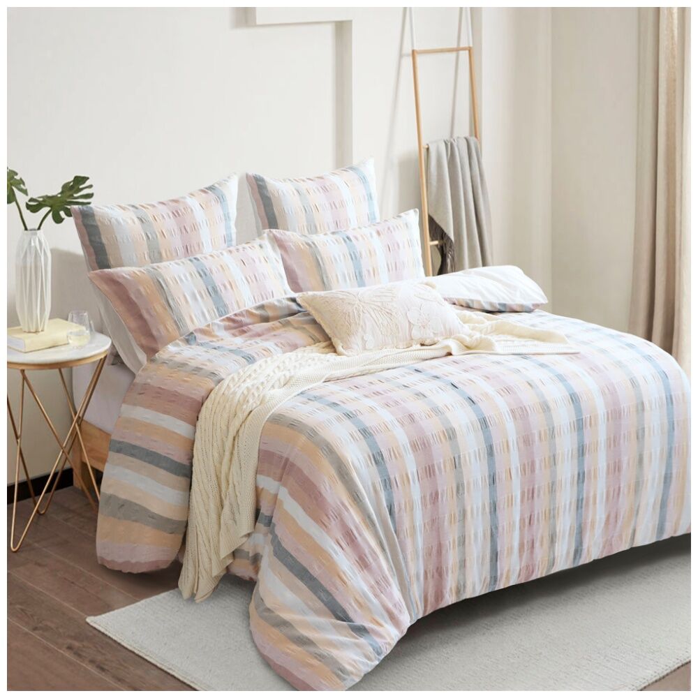 Renee Taylor Layla 100% Cotton Seersucker European Pillowcase Pink Clay & White