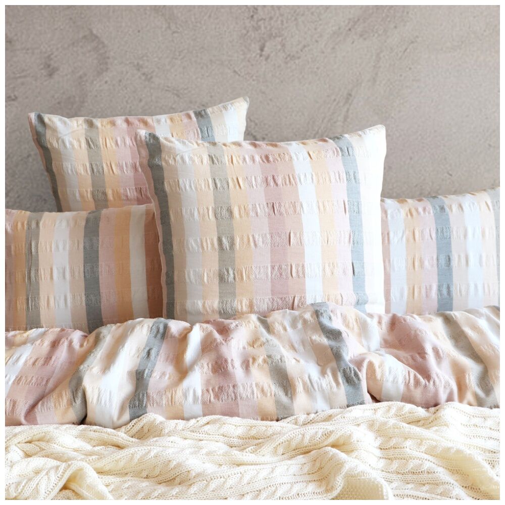 Renee Taylor Layla 100% Cotton Seersucker European Pillowcase Pink Clay & White
