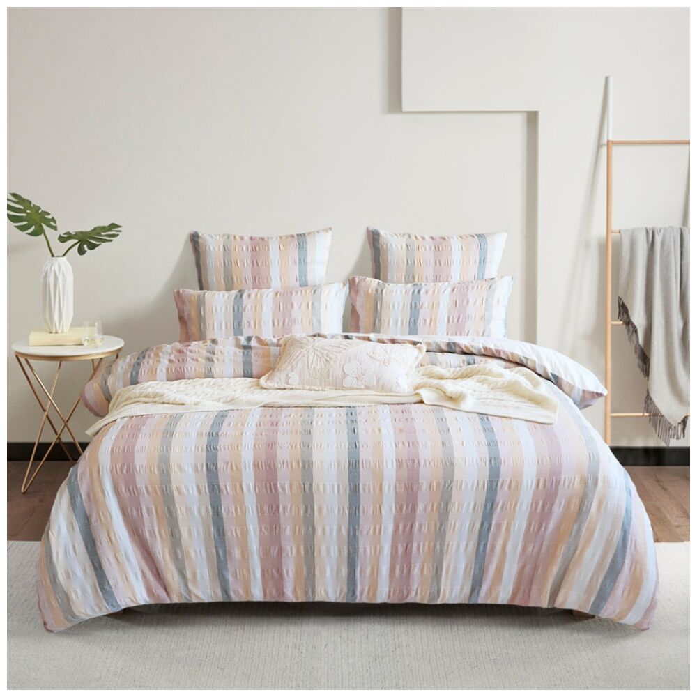 Renee Taylor Layla 100% Cotton Seersucker European Pillowcase Pink Clay & White