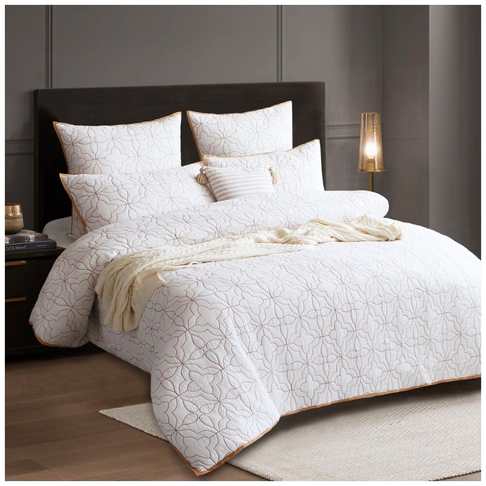 Renee Taylor Solaris Textured Cotton Quilted European Pillowcase White & Clay