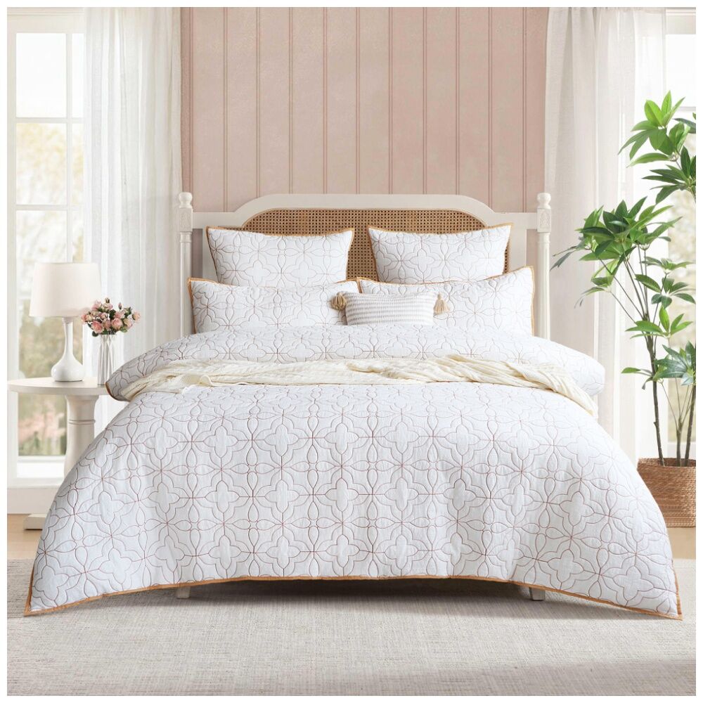 Renee Taylor Solaris Textured Cotton Quilted European Pillowcase White & Clay