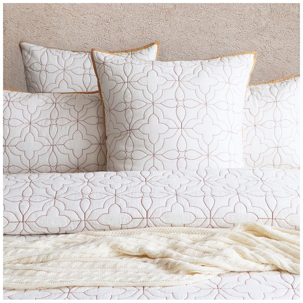 Renee Taylor Solaris Textured Cotton Quilted European Pillowcase White & Clay