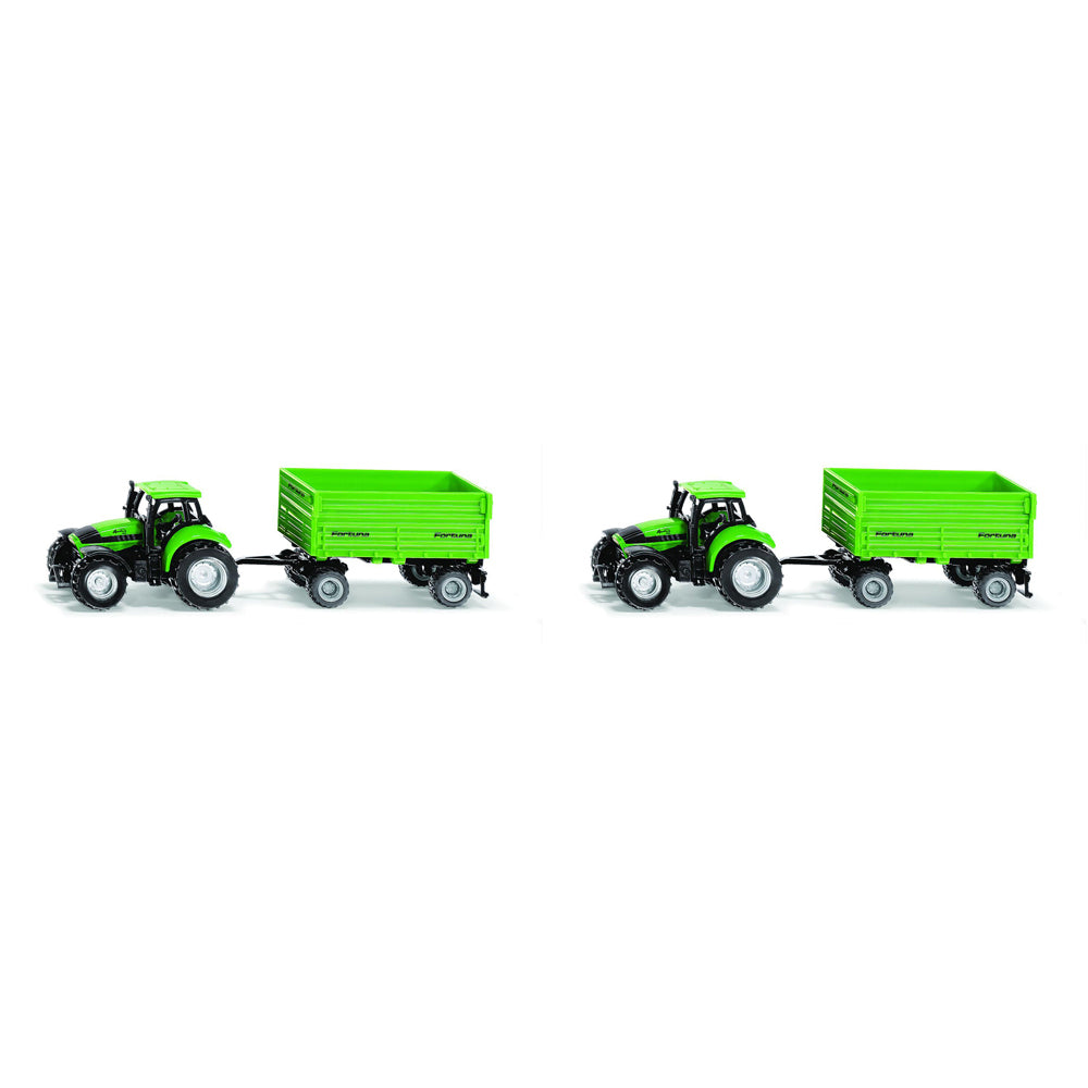 2PK Siku DEUTZ-FAHR Tractor w/ Fortuna 4-Wheel Trailer Diecast 168mm Toy 3y+