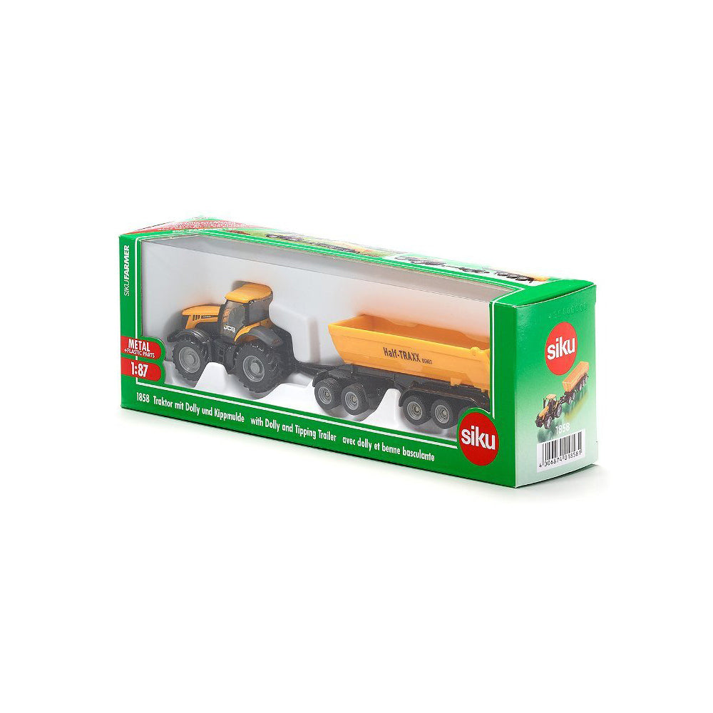 Siku 1858 JCB Tractor w/ Dolly & Tipping-Trailer 1:87 191mm Kids Toy 3y+