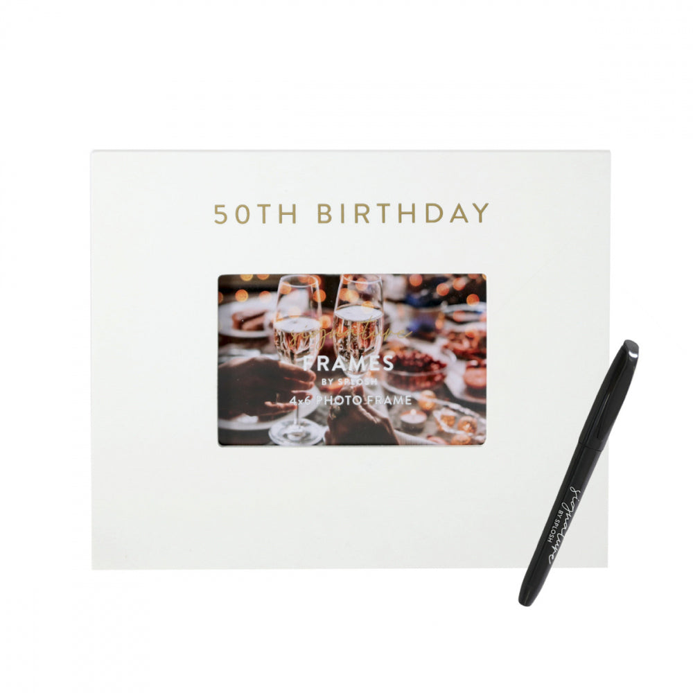 2PK Splosh 50th Birthday Signature Frame w/ Marker 27.5x23cm - White