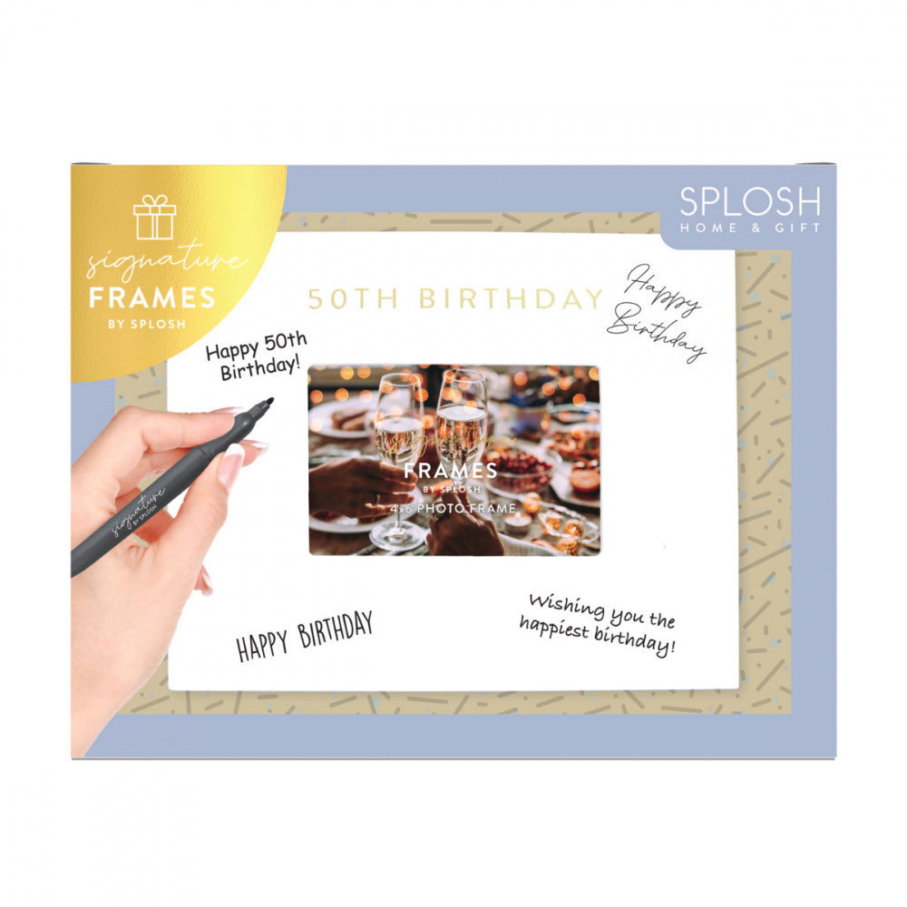 2PK Splosh 50th Birthday Signature Frame w/ Marker 27.5x23cm - White