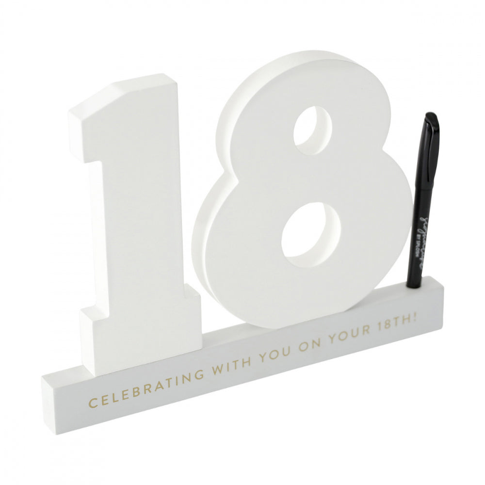 Splosh 18th Birthday Wooden Signature Number w/ Marker 29x21cm - White