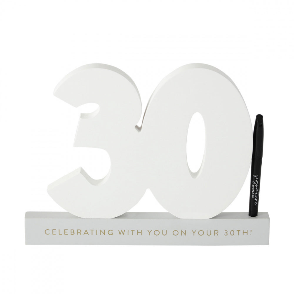 2PK Splosh 30th Birthday Wooden Signature Number w/ Marker 29x21cm - White