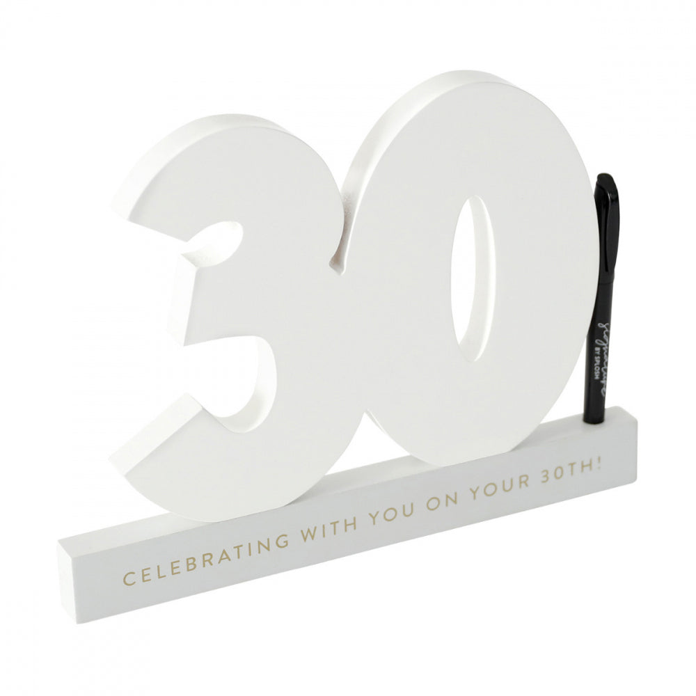 2PK Splosh 30th Birthday Wooden Signature Number w/ Marker 29x21cm - White