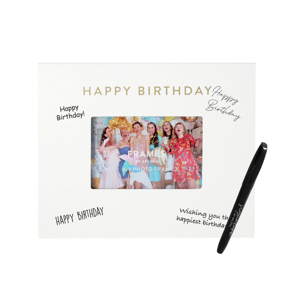 2PK Splosh Happy Birthday Signature Frame w/ Marker 27.5x23cm - White