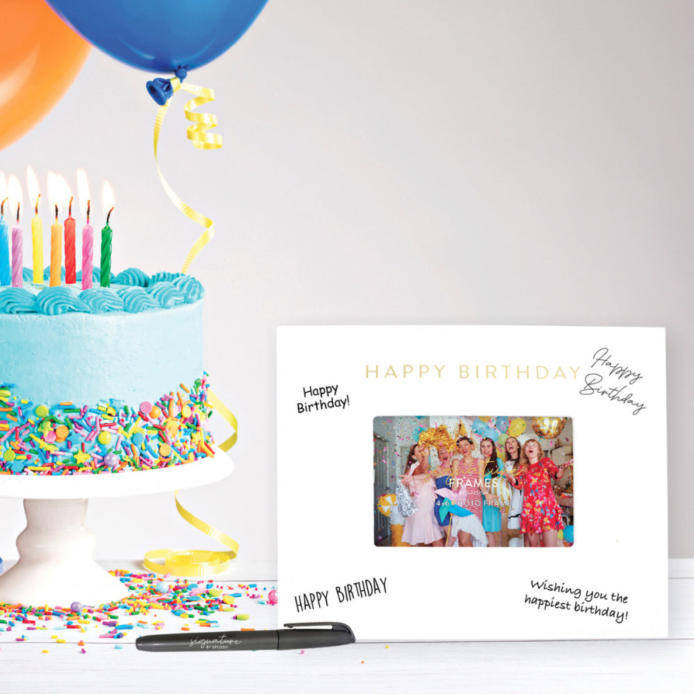2PK Splosh Happy Birthday Signature Frame w/ Marker 27.5x23cm - White