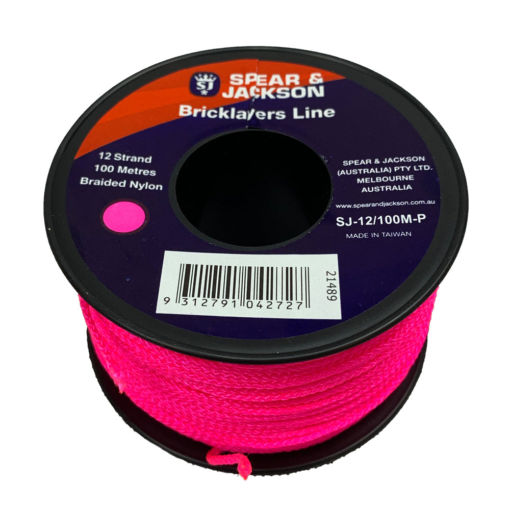 12pc Spear & Jackson 100m Brick Line 12-Strand Braided Nylon - Fluoro Pink