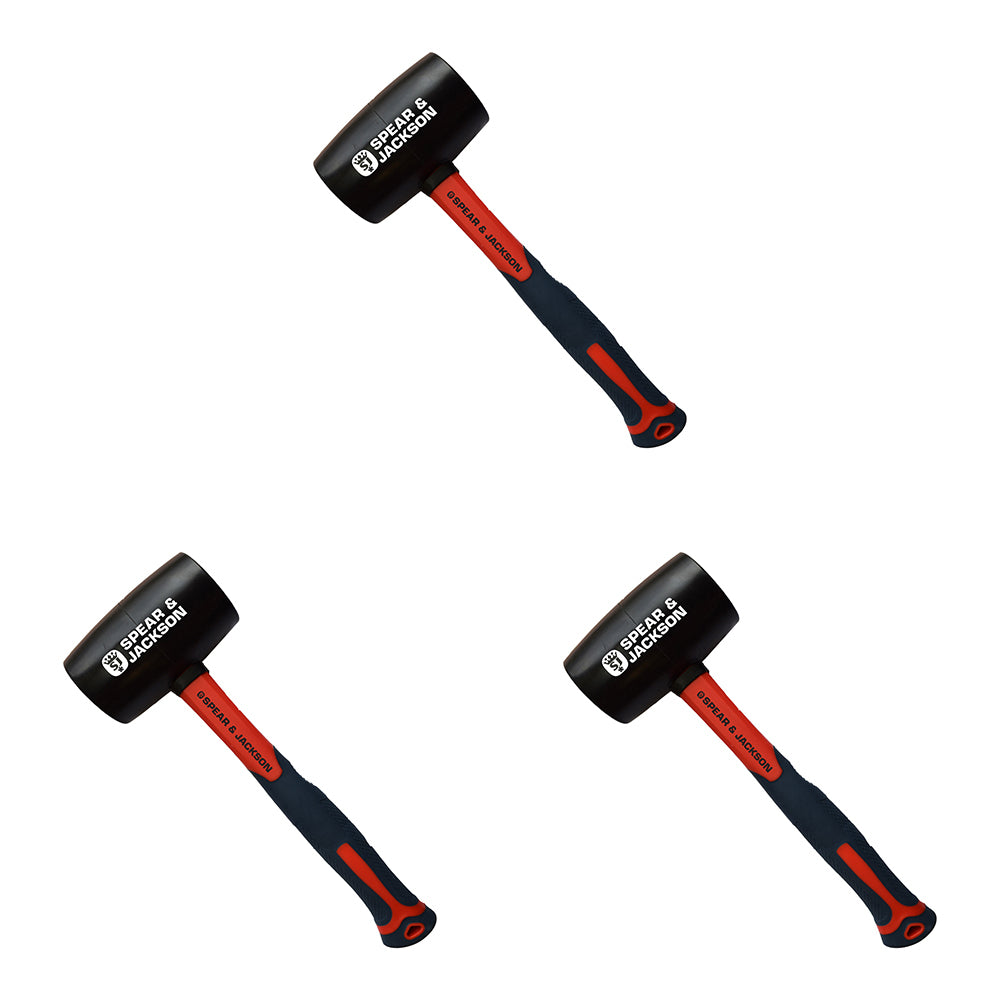 3PK Spear & Jackson Rubber Mallet Fibreglass Handle 24oz/680g - Black