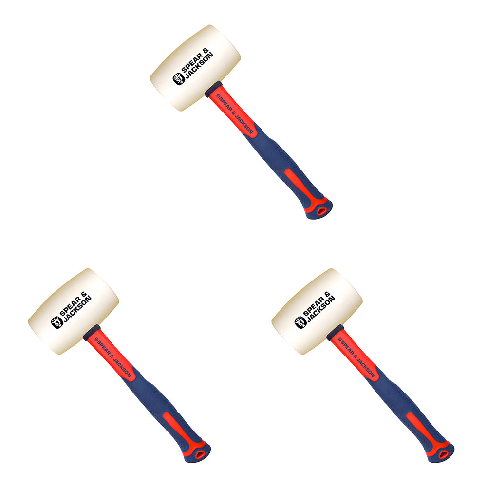 3PK Spear & Jackson Rubber Mallet Fibreglass Handle 16oz/450g - White