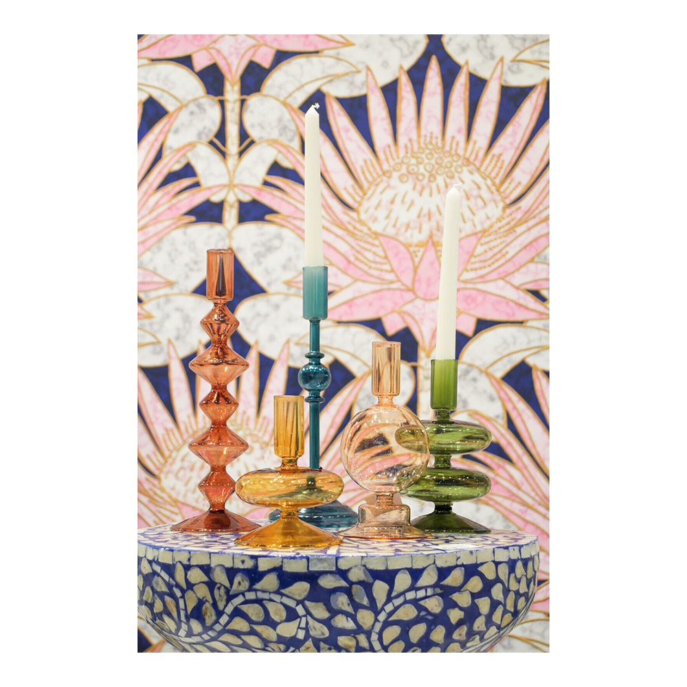 2PK LVD Glass Mia 28cm Taper Stick Candle Holder Decor - Aegean