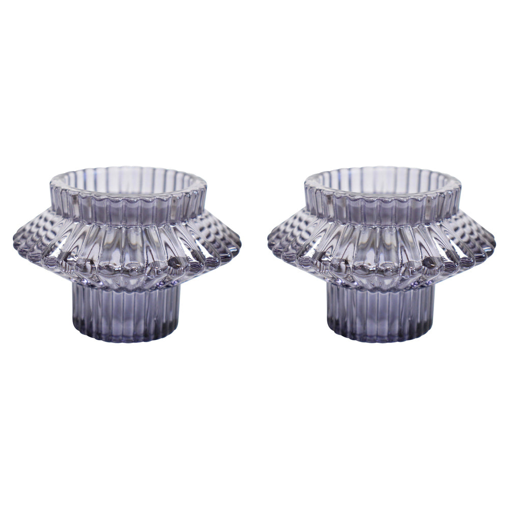 2PK LVD Glass 8cm Double Sided Pillar/Taper Candle Holder - Grape