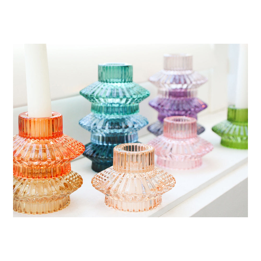 2PK LVD Glass 8cm Double Sided Pillar/Taper Candle Holder - Toffee