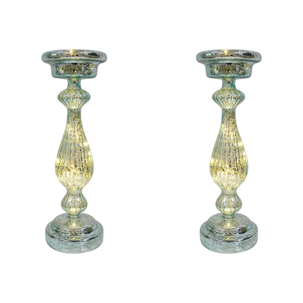 2PK LVD Glass 34cm Taper Stick LED Candle Holder Decor - Misty