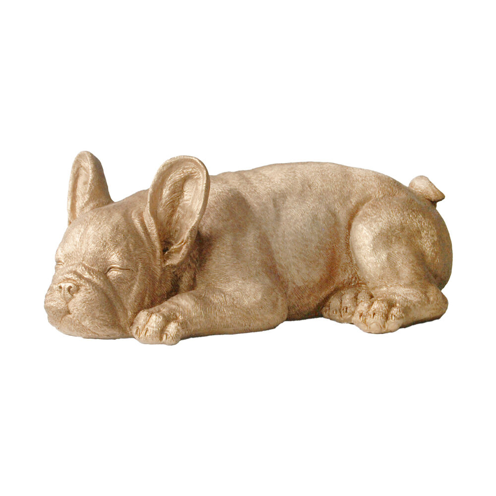 White Moose Frenchie Sleeping Home Decor Resin Sculpture 35x20x13.5cm Gold