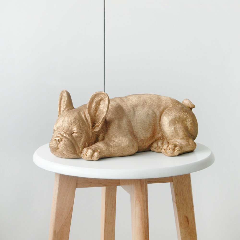 White Moose Frenchie Sleeping Home Decor Resin Sculpture 35x20x13.5cm Gold