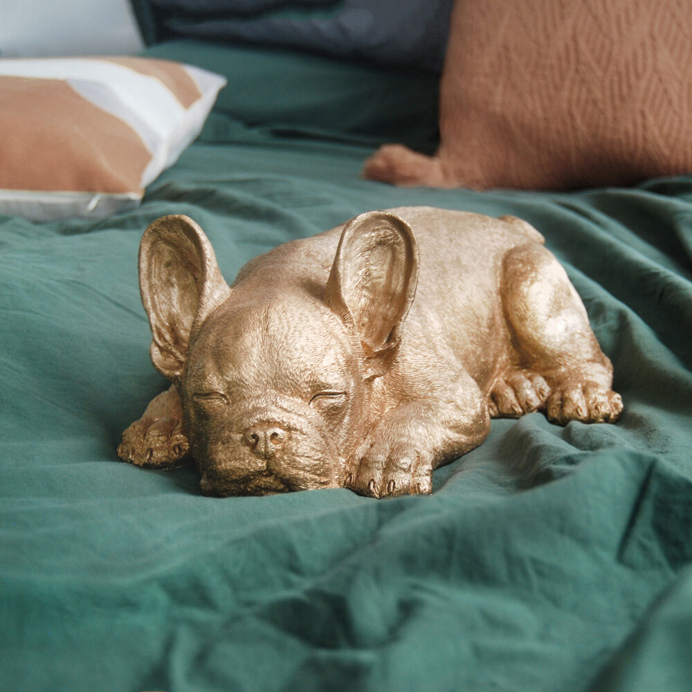 White Moose Frenchie Sleeping Home Decor Resin Sculpture 35x20x13.5cm Gold