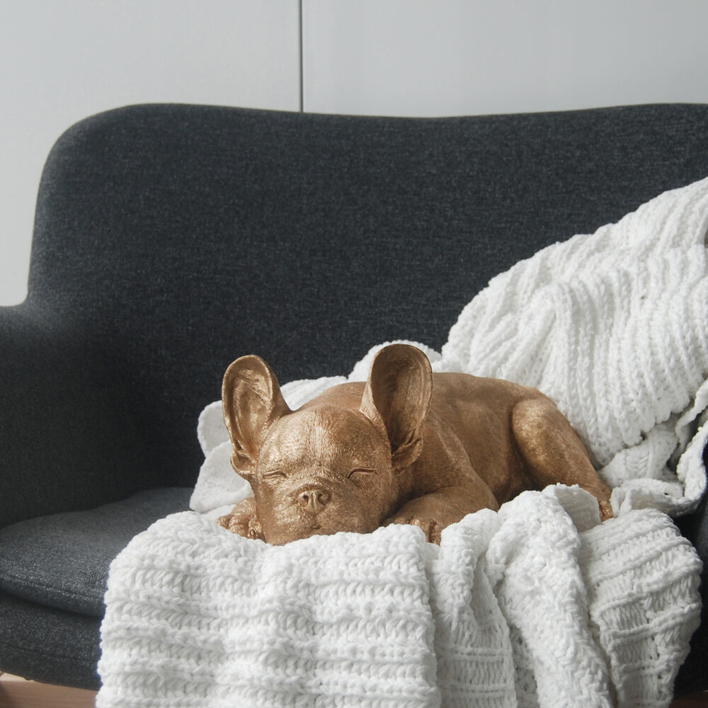 White Moose Frenchie Sleeping Home Decor Resin Sculpture 35x20x13.5cm Gold