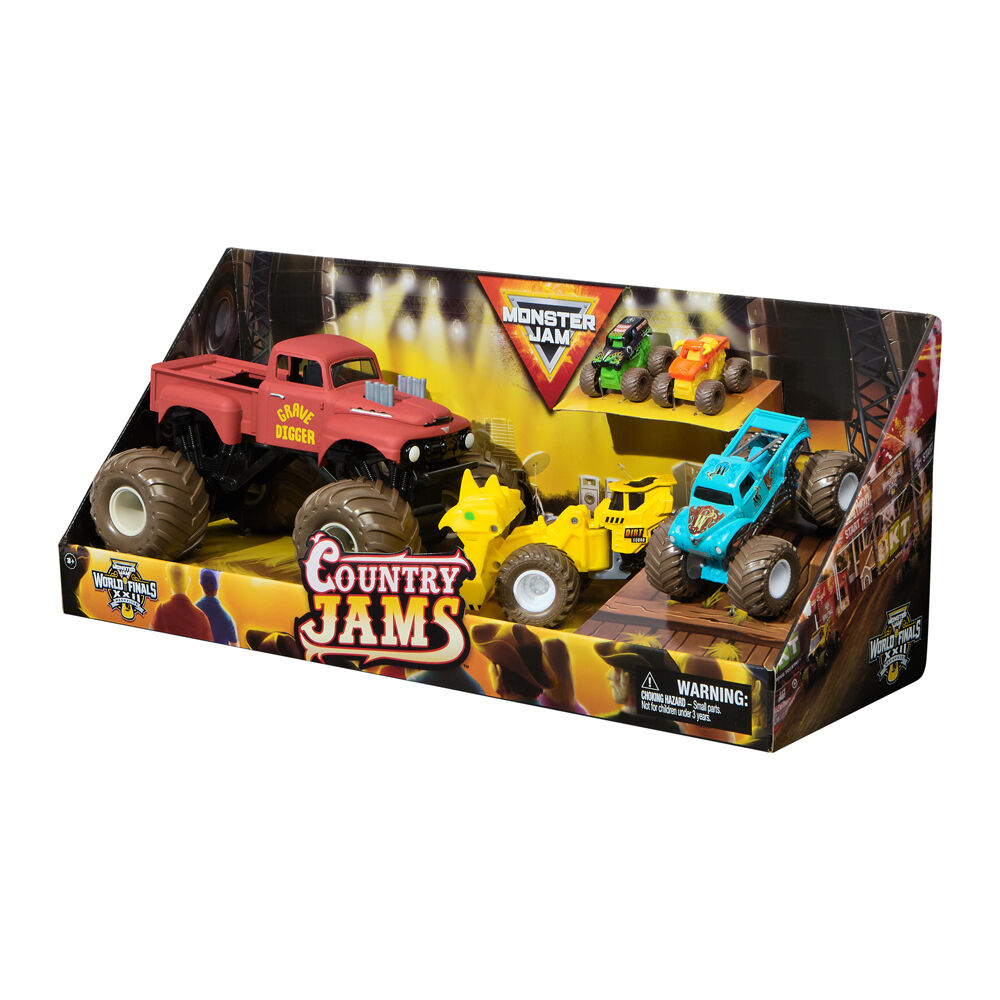 5pc Monster Jam Country Jams Grave Digger Whiplash Scoopz El Toro Loco 3y+
