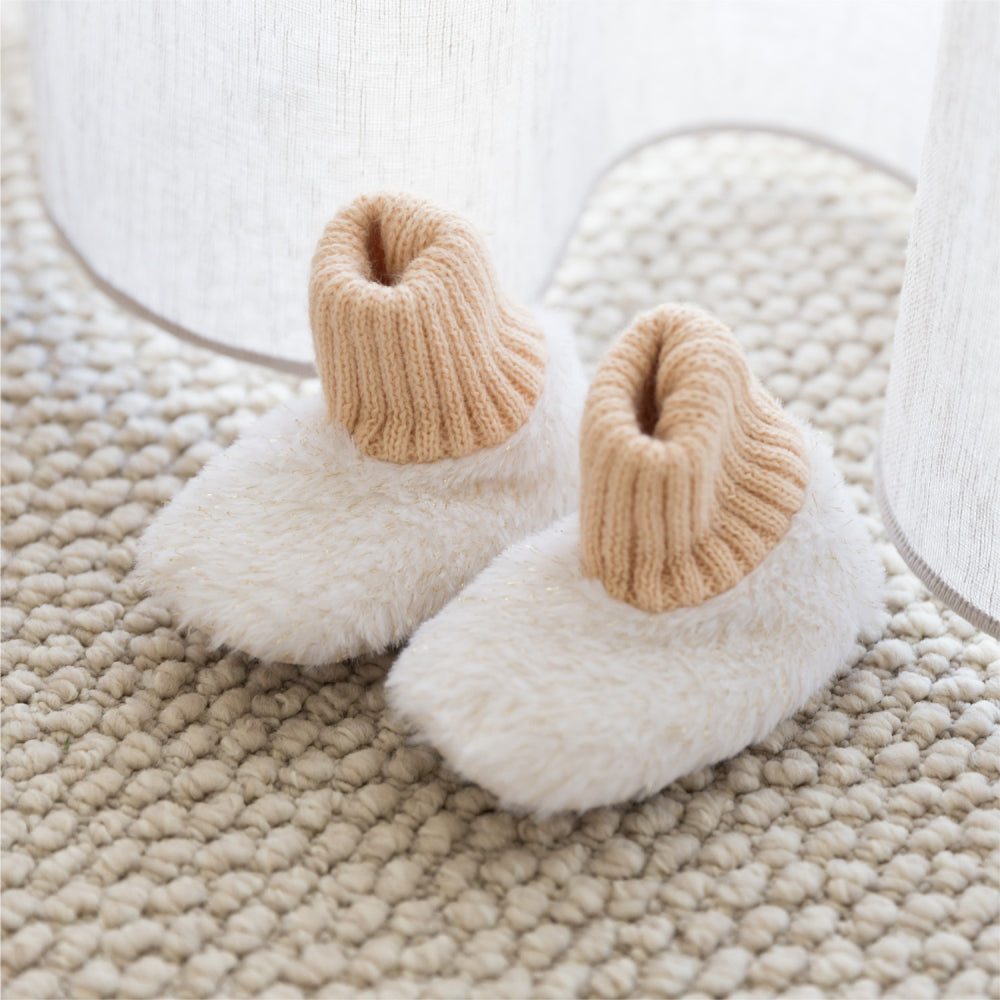 Splosh SnuggUps Baby White Sparkle Slippers Socks Beige