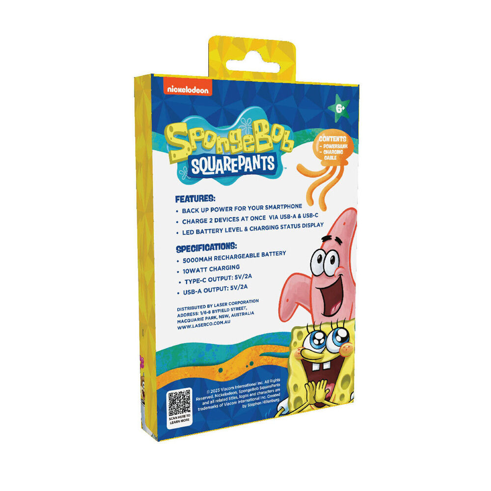 SpongeBob Patrick Portable Powerbank 5000mAh USB-C & A LED
