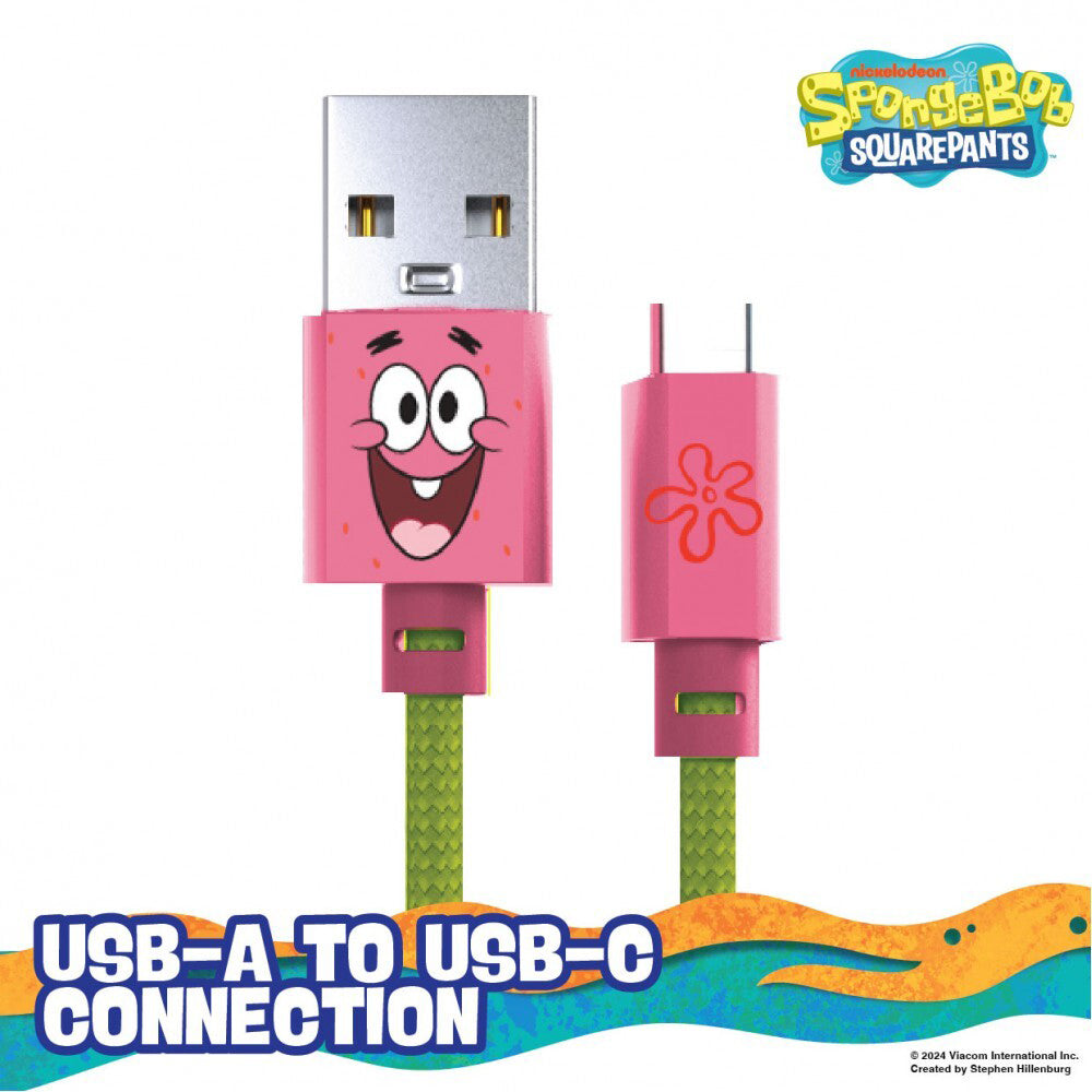 SpongeBob Patrick Male USB-A to USB-C Charging Cable 1m - Pink
