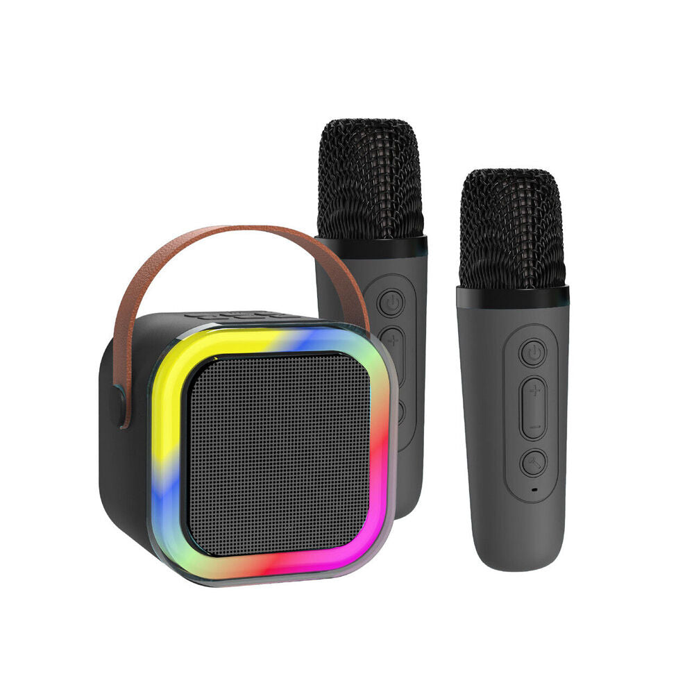 Laser Mini Karaoke Speaker with 2 Wireless Mics Remote Control Black