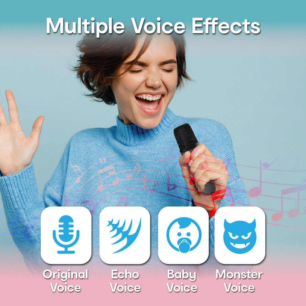 Laser Mini Karaoke Speaker with 2 Wireless Mics Remote Control Black