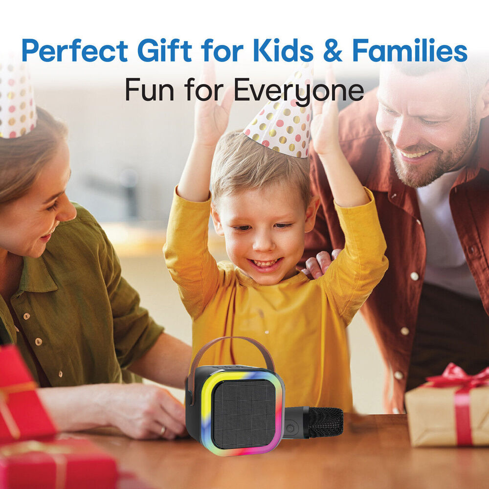 Laser Mini Karaoke Speaker with 2 Wireless Mics Remote Control Black