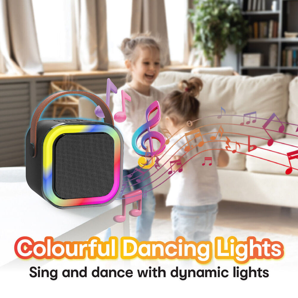 Laser Mini Karaoke Speaker with 2 Wireless Mics Remote Control Black